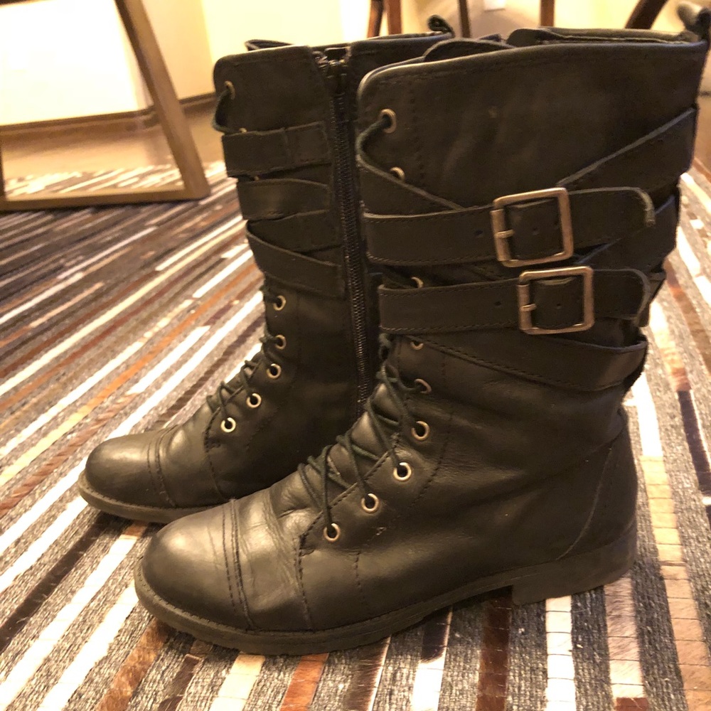 Black Leather Gianni Bini Combat Boots